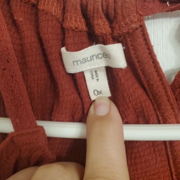 Maurices Babydoll Blouse Women Size 0X Lace Tie High Neck Sleeveless Rust Orange - Picture 3 of 6